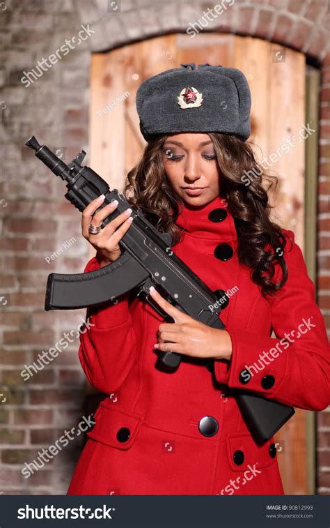 Beautiful Woman Holding An Ak47 Automatic Rifle Stock Photo 90812993
