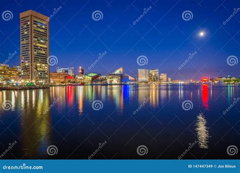 The Inner Harbor Skyline At Night In Baltimore Maryland Editorial