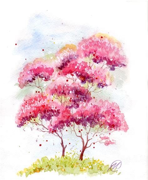 Spring Tree Abstract Watercolor Painting From The Series Four Seasons