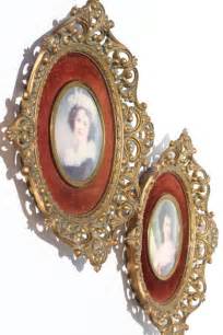 Vintage Cameo Creation Lady Portraits Ornate Gold Framed Bubble Glass