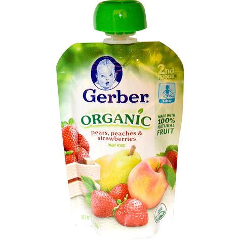 Gerber Organic Baby Food Pears Peaches And Strawberries 35 Oz 99 G