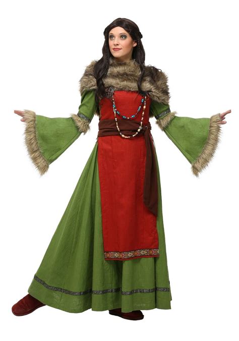 This Plus Size Womens Peasant Viking Costume Dress Features Flared