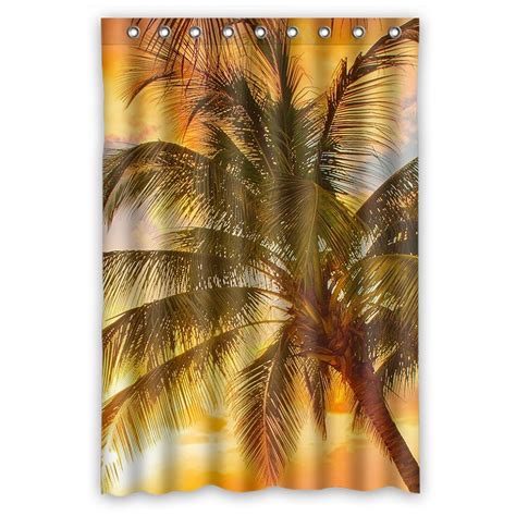 Zkgk Tropical Paradise Beach With Palm Trees And The Seaocean Waterproof Shower Curtain Bathroom