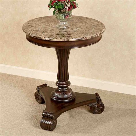 This round end table has a clear tempered glass top and. Round Marble Top End Table | Round foyer table, Marble top ...