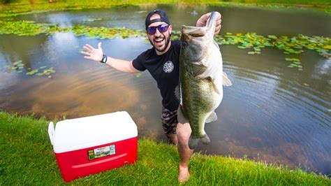 New 10 Pound Pet Bass In Backyard Pond Feeding Giant Bass