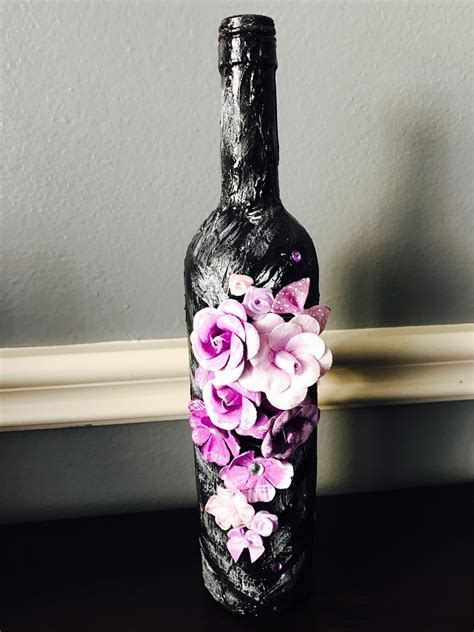 Wine Bottle Decorhome Decor Glass Bottle Art Flowers T Etsy