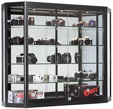 49 shot glass display case cabinet rack wall shelves, no door, real wood!!! Wall Mounted LED Display Cabinet | Angled Front Design