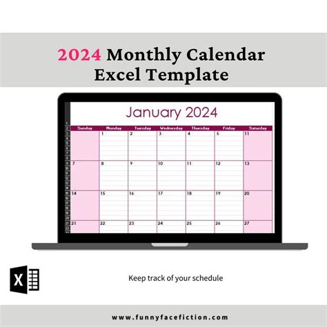 2024 Monthly Calendar Template Excel Monthly Calendar Template Etsy