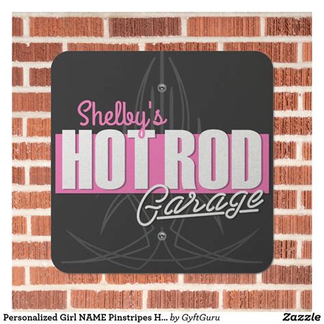 Personalized Girl Name Pinstripes Hot Rod Garage Metal Sign Garage