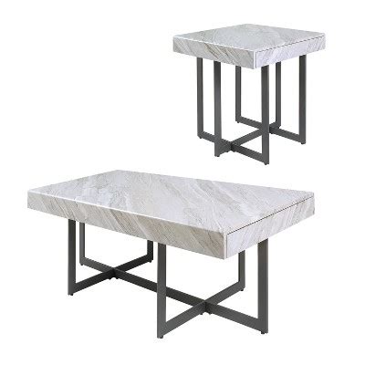 2pc Rohde Contemporary Coffee Table Set With Drawers Gray Gum Metal
