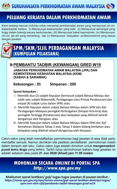 * menyedia dan mengemaskini belanjawan tahunan. Jawatan Kosong Pembantu Tadbir (Kewangan) Gred W19 - 35 ...