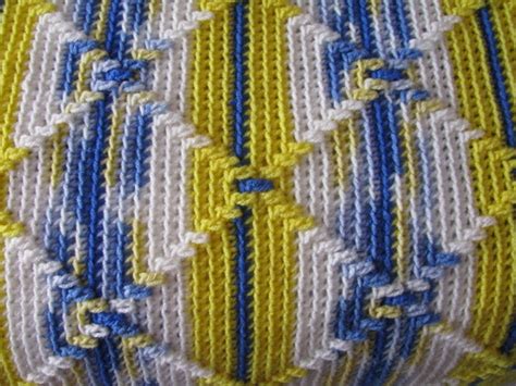 Navajo Pattern Crocheted Afghan In Blues And Yellows