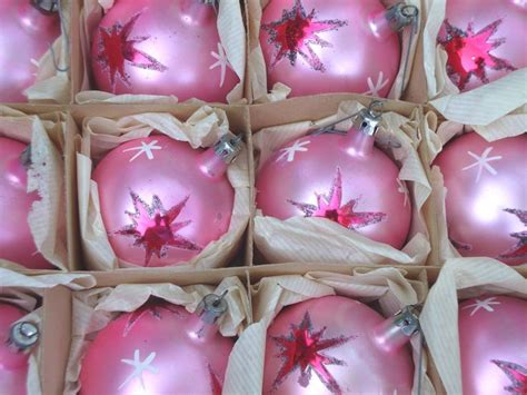 Vintage Pink Christmas Ornaments Mercury Glass Glitter Stars Po