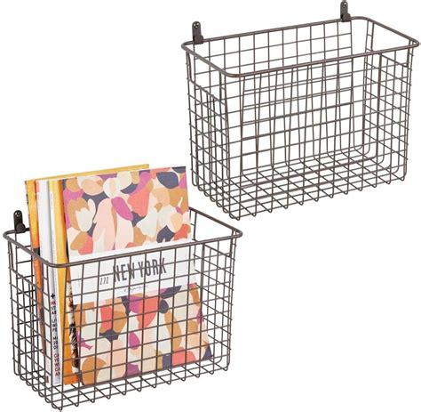 Mdesign Set Of 2 Hanging Storage Baskets Large Wall Mounted Metal