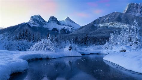 Canada Canadian Rockies Mountain Nature River Snow Winter Hd Winter