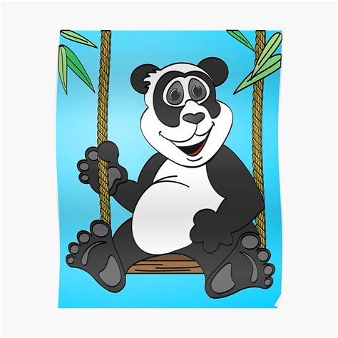 Blue Panda Bear Cartoon Swing Poster By Graphxpro Redbubble