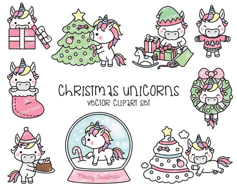 Premium Vector Clipart Kawaii Christmas Unicorns Cute Christmas