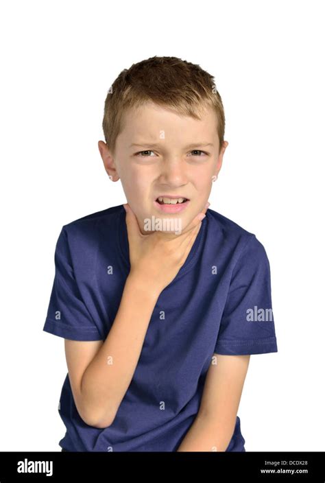 Boy With Sore Throat Sick Isolated Stock Photo Alamy