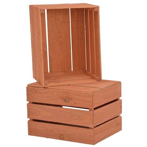 Hubert Rectangular Oak Stained Wood Crate 17 12l X 14w X 12h