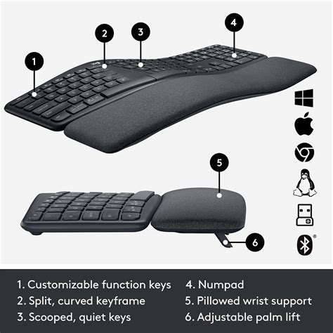 Logitech Ergo K860 Wireless Ergonomic Keyboard With Wrist Rest Split