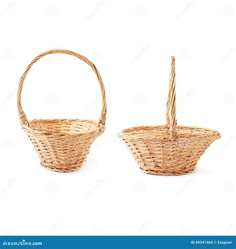 Set Of Brown Wicker Basket Isolated Over The White Background Stock