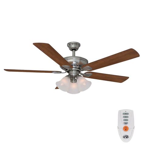 If your hampton bay ceiling fan remote is not working, there are some standard troubleshooting steps you can go through in order to determine in this way, the remote usually does not need to be programmed to the ceiling fan, as the dipswitches control the connectivity between the fan and the. Hampton Bay Campbell 52 in. Indoor Brushed Nickel Ceiling ...