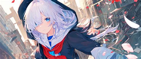 Download Wallpaper 2560x1080 Girl Schoolgirl Uniform Hood Anime