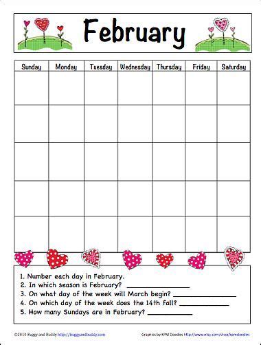 February Learning Calendar For Kids Free Printable Math Activities