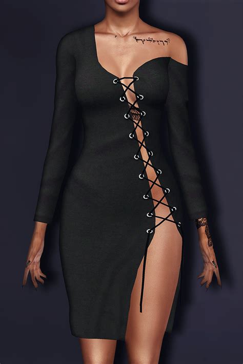 Shay Laced Up Long Sleeve Dress • Recolorable• Female Ya• New Mesh• Cas Thumbnail Download Tag