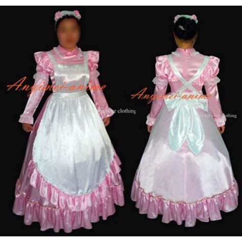 sexy sissy maid satin pink dress lockable uniform cosplay costume tailor made on