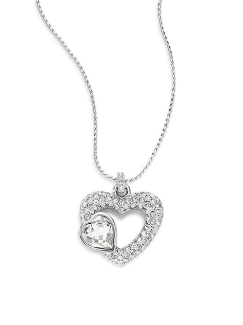 Swarovski Emotion Crystal Double Heart Pendant Necklace In Metallic Lyst