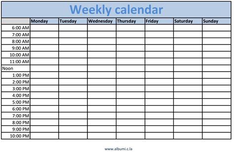 Printable One Week Calendar With Time Slots Example Calendar Printable