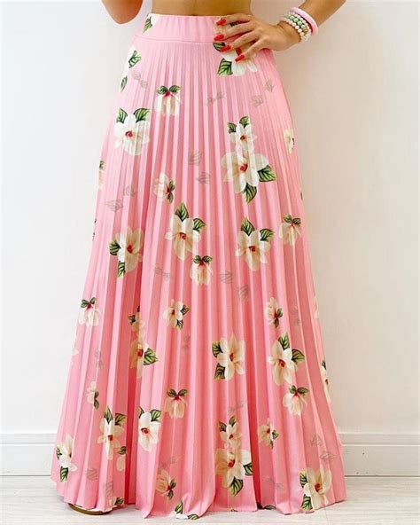 Floral Print High Waist Pleated Maxi Skirt