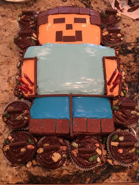 Minecraft Steve Cake With Chocolate River Rocks Grayson 7th Birthday