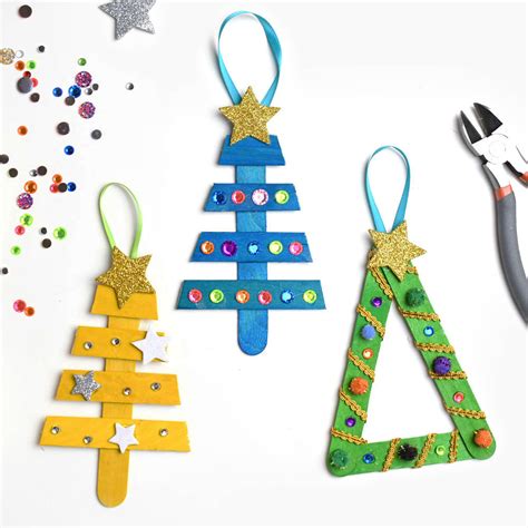 Popsicle Stick Christmas Tree Ornaments Kids Craft Create Play Travel