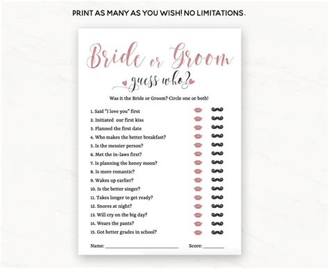 Guess Who Bride Or Groom Game She Said He Said Bridal Shower Etsy