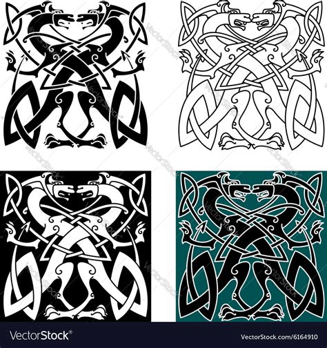 Dragons Celtic Knot Vintage Pattern Royalty Free Vector