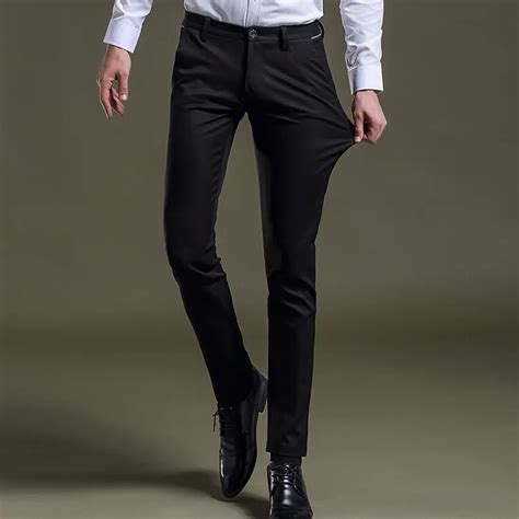 Black Plus Size Stretch Mens Business Suit Pants New Fashion Slim Fit