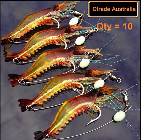 Details about 10 x GLOW Rigged Prawn Lures Bream Flathead Whiting Bass