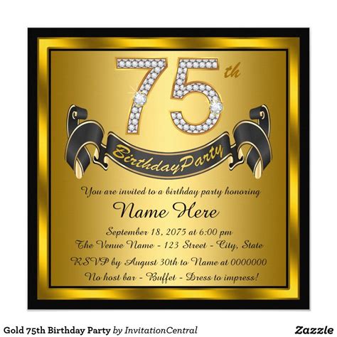 Gold 75th Birthday Party 525x525 Square Paper Invitation Card 75th