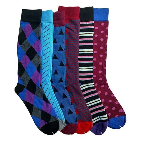 6 Pairs Of Colorful Patterned Mens Dress Socks Pack Colored Stripes