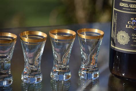 4 Vintage Gold Rimmed Liqueur Shot Glasses Vintage Gold Rim After