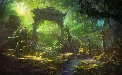 Free Download Fantasy Art Temple Trees Forest Jungle Landscapes Decay