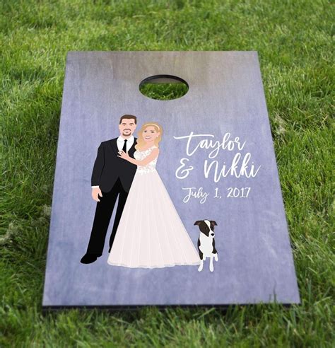 Wedding Cornhole Board Set With Couple Portrait Summer Wedding Outdoor