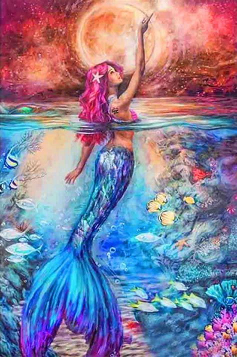 Colorful Mermaid Diamond Painting Mermaid Artwork Mermaid Paintings