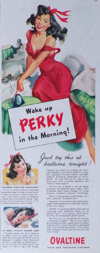 1947 Ovaltine Ad Wake Up Perky Vintage Beverage Ads Other