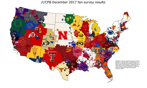 2017 r/CFB Fan Map (Ohio, university, Texas) - College Football