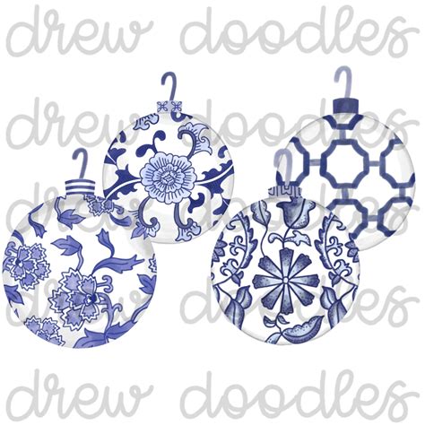 Watercolor Chinoiserie Christmas Ornaments Digital Clip Art Etsy