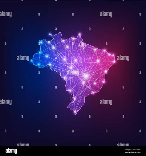 Mapa De Brasil Esquema Con Estrellas Y Líneas Marco Abstracto