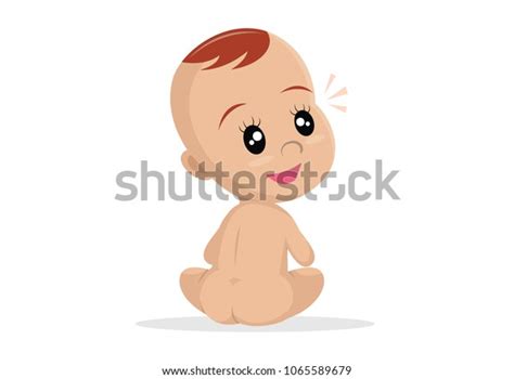 Cartoon Character Naked Baby Sitting Backvector Stock Vector Royalty Free